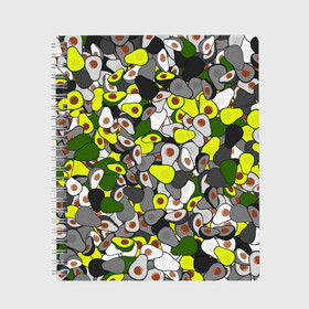 Тетрадь с принтом Камуфляж с авокадо , 100% бумага | 48 листов, плотность листов — 60 г/м2, плотность картонной обложки — 250 г/м2. Листы скреплены сбоку удобной пружинной спиралью. Уголки страниц и обложки скругленные. Цвет линий — светло-серый
 | Тематика изображения на принте: avocado | адвокадо | веган | еда | камо | милитари | оовощь | паттерн | фрукт | хаки