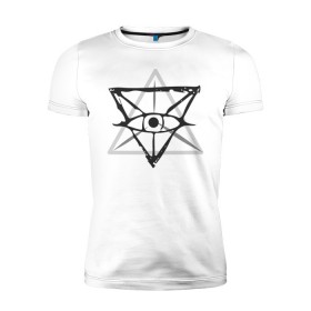 Мужская футболка премиум с принтом OKO II , 92% хлопок, 8% лайкра | приталенный силуэт, круглый вырез ворота, длина до линии бедра, короткий рукав | Тематика изображения на принте: глаз | око | пирамида | треугольник