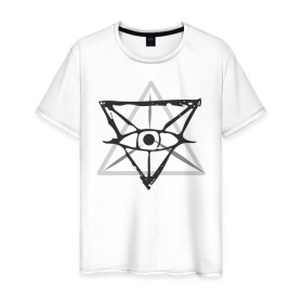 Мужская футболка хлопок с принтом OKO II , 100% хлопок | прямой крой, круглый вырез горловины, длина до линии бедер, слегка спущенное плечо. | Тематика изображения на принте: глаз | око | пирамида | треугольник