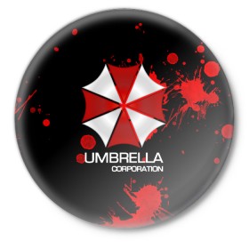 Значок с принтом UMBRELLA CORP ,  металл | круглая форма, металлическая застежка в виде булавки | biohazard | biohazard 7 | crocodile | fang | game | hand | monster | new umbrella | resident evil | resident evil 7 | umbrella | umbrella corp | umbrella corporation | zombie | обитель