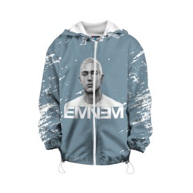 Детская куртка 3D с принтом EMINEM. , 100% полиэстер | застежка — молния, подол и капюшон оформлены резинкой с фиксаторами, по бокам — два кармана без застежек, один потайной карман на груди, плотность верхнего слоя — 90 г/м2; плотность флисового подклада — 260 г/м2 | eminem | marshall bruce mathers | music to be murdered by | rap | американский рэпер | зарубежный реп | маршалл брюс мэтерс | музыка | реп | рэпер | эм | эминем