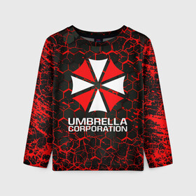 Детский лонгслив 3D с принтом UMBRELLA CORPORATION. , 100% полиэстер | длинные рукава, круглый вырез горловины, полуприлегающий силуэт
 | corp | corporation | resident evil | umbrella | umbrella corporation | зомби апокалипсис | зонт | игра