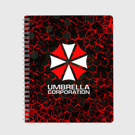 Тетрадь с принтом UMBRELLA CORPORATION , 100% бумага | 48 листов, плотность листов — 60 г/м2, плотность картонной обложки — 250 г/м2. Листы скреплены сбоку удобной пружинной спиралью. Уголки страниц и обложки скругленные. Цвет линий — светло-серый
 | corp | corporation | resident evil | umbrella | umbrella corporation | зомби апокалипсис | зонт | игра