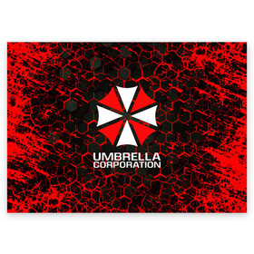 Поздравительная открытка с принтом UMBRELLA CORPORATION. , 100% бумага | плотность бумаги 280 г/м2, матовая, на обратной стороне линовка и место для марки
 | corp | corporation | resident evil | umbrella | umbrella corporation | зомби апокалипсис | зонт | игра