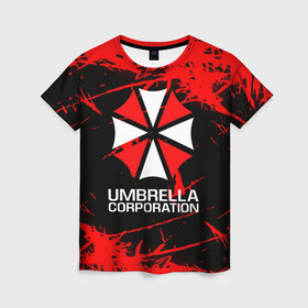 Женская футболка 3D с принтом UMBRELLA CORPORATION. , 100% полиэфир ( синтетическое хлопкоподобное полотно) | прямой крой, круглый вырез горловины, длина до линии бедер | corp | corporation | resident evil | umbrella | umbrella corporation | зомби апокалипсис | зонт | игра