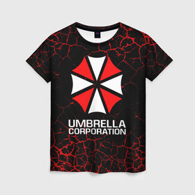 Женская футболка 3D с принтом UMBRELLA CORPORATION. , 100% полиэфир ( синтетическое хлопкоподобное полотно) | прямой крой, круглый вырез горловины, длина до линии бедер | corp | corporation | resident evil | umbrella | umbrella corporation | зомби апокалипсис | зонт | игра