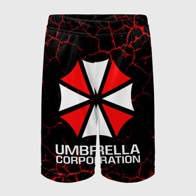 Детские спортивные шорты 3D с принтом UMBRELLA CORPORATION ,  100% полиэстер
 | пояс оформлен широкой мягкой резинкой, ткань тянется
 | corp | corporation | resident evil | umbrella | umbrella corporation | зомби апокалипсис | зонт | игра
