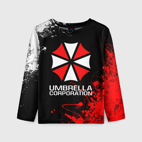 Детский лонгслив 3D с принтом UMBRELLA CORPORATION. , 100% полиэстер | длинные рукава, круглый вырез горловины, полуприлегающий силуэт
 | corp | corporation | resident evil | umbrella | umbrella corporation | зомби апокалипсис | зонт | игра