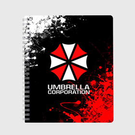 Тетрадь с принтом UMBRELLA CORPORATION , 100% бумага | 48 листов, плотность листов — 60 г/м2, плотность картонной обложки — 250 г/м2. Листы скреплены сбоку удобной пружинной спиралью. Уголки страниц и обложки скругленные. Цвет линий — светло-серый
 | corp | corporation | resident evil | umbrella | umbrella corporation | зомби апокалипсис | зонт | игра