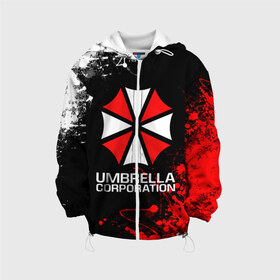 Детская куртка 3D с принтом UMBRELLA CORPORATION , 100% полиэстер | застежка — молния, подол и капюшон оформлены резинкой с фиксаторами, по бокам — два кармана без застежек, один потайной карман на груди, плотность верхнего слоя — 90 г/м2; плотность флисового подклада — 260 г/м2 | corp | corporation | resident evil | umbrella | umbrella corporation | зомби апокалипсис | зонт | игра