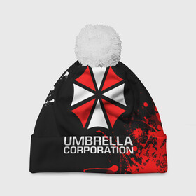 Шапка 3D c помпоном с принтом UMBRELLA CORPORATION. , 100% полиэстер | универсальный размер, печать по всей поверхности изделия | corp | corporation | resident evil | umbrella | umbrella corporation | зомби апокалипсис | зонт | игра