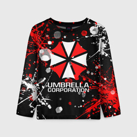 Детский лонгслив 3D с принтом UMBRELLA CORPORATION. , 100% полиэстер | длинные рукава, круглый вырез горловины, полуприлегающий силуэт
 | corp | corporation | resident evil | umbrella | umbrella corporation | зомби апокалипсис | зонт | игра