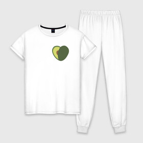 Женская пижама хлопок с принтом Avocado Heart , 100% хлопок | брюки и футболка прямого кроя, без карманов, на брюках мягкая резинка на поясе и по низу штанин | Тематика изображения на принте: avocado | vegan | vegetarian | авокадо | веган | вегетарианство