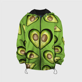 Детская куртка 3D с принтом Люблю авокадо , 100% полиэстер | застежка — молния, подол и капюшон оформлены резинкой с фиксаторами, по бокам — два кармана без застежек, один потайной карман на груди, плотность верхнего слоя — 90 г/м2; плотность флисового подклада — 260 г/м2 | Тематика изображения на принте: food | green | vegetarian | вегетарианец | влюбленность | влюбленные | вместе навсегда | девушке | здоровый | здоровый образ жизни | зелень | кружка | любимая | любимый | люблю | май | натуральный