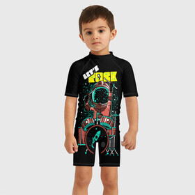 Детский купальный костюм 3D с принтом Lets Rock , Полиэстер 85%, Спандекс 15% | застежка на молнии на спине | art | astronaut | drummer | drums | rock | rocket | space | арт | астронавт | барабанщик | барабаны | космонавт | космос | ракета | рок