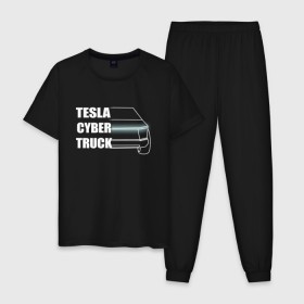 Мужская пижама хлопок с принтом Tesla Cybertruck , 100% хлопок | брюки и футболка прямого кроя, без карманов, на брюках мягкая резинка на поясе и по низу штанин
 | Тематика изображения на принте: 