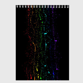 Скетчбук с принтом Аркобалено , 100% бумага
 | 48 листов, плотность листов — 100 г/м2, плотность картонной обложки — 250 г/м2. Листы скреплены сверху удобной пружинной спиралью | color | капли | краски | палитра | радуга | темная основа | цвета