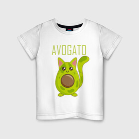 Детская футболка хлопок с принтом AVOCATO , 100% хлопок | круглый вырез горловины, полуприлегающий силуэт, длина до линии бедер | avocado | avocato | avogato | cat | cats | авокадо | авокато | авокот | картинка | картинки | кот | коте | котэ | прикольная | прикольные