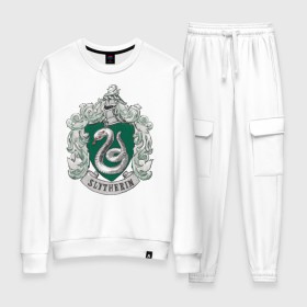 Женский костюм хлопок с принтом Coat of Slytherin , 100% хлопок | на свитшоте круглая горловина, мягкая резинка по низу. Брюки заужены к низу, на них два вида карманов: два 