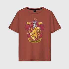 Женская футболка хлопок Oversize с принтом Coat of gryffindor , 100% хлопок | свободный крой, круглый ворот, спущенный рукав, длина до линии бедер
 | Тематика изображения на принте: vdgerir | гарри поттер | гриффиндор | дамблдор | добби | слизерин | хогвартс