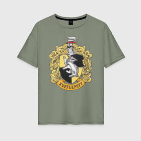 Женская футболка хлопок Oversize с принтом Coat of Hufflepuff , 100% хлопок | свободный крой, круглый ворот, спущенный рукав, длина до линии бедер
 | vdgerir | гарри поттер | гриффиндор | дамблдор | добби | слизерин | хогвартс