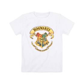 Детская футболка хлопок с принтом Coat of Hogwarts , 100% хлопок | круглый вырез горловины, полуприлегающий силуэт, длина до линии бедер | vdgerir | гарри поттер | гриффиндор | дамблдор | добби | слизерин | хогвартс