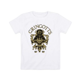 Детская футболка хлопок с принтом Coat of Gringotts , 100% хлопок | круглый вырез горловины, полуприлегающий силуэт, длина до линии бедер | vdgerir | гарри поттер | гринготс