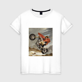 Женская футболка хлопок с принтом Байкер Наполеон , 100% хлопок | прямой крой, круглый вырез горловины, длина до линии бедер, слегка спущенное плечо | война | картина | мотоцикл | наполеон | подарок | стиль | стильно | хайп | харлей