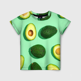 Детская футболка 3D с принтом АВАКАДО , 100% гипоаллергенный полиэфир | прямой крой, круглый вырез горловины, длина до линии бедер, чуть спущенное плечо, ткань немного тянется | Тематика изображения на принте: ovakado | авокадо | фрукты