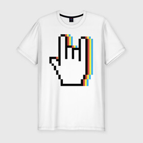 Мужская футболка хлопок Slim с принтом Pixel Rock , 92% хлопок, 8% лайкра | приталенный силуэт, круглый вырез ворота, длина до линии бедра, короткий рукав | Тематика изображения на принте: art | hand | pixel | pixelart | rock | арт | пиксель | пиксельарт | рок | рука