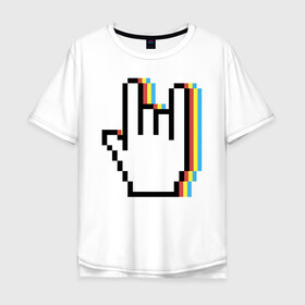 Мужская футболка хлопок Oversize с принтом Pixel Rock , 100% хлопок | свободный крой, круглый ворот, “спинка” длиннее передней части | Тематика изображения на принте: art | hand | pixel | pixelart | rock | арт | пиксель | пиксельарт | рок | рука