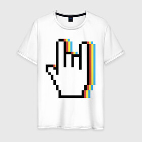 Мужская футболка хлопок с принтом Pixel Rock , 100% хлопок | прямой крой, круглый вырез горловины, длина до линии бедер, слегка спущенное плечо. | Тематика изображения на принте: art | hand | pixel | pixelart | rock | арт | пиксель | пиксельарт | рок | рука