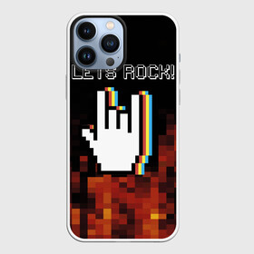 Чехол для iPhone 13 Pro Max с принтом Lets Rock ,  |  | Тематика изображения на принте: art | fire | hand | pixel | pixelart | rock | огонь | пиксель | пиксельарт | рок | рука