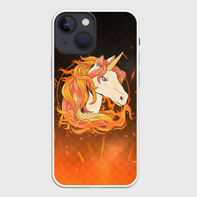 Чехол для iPhone 13 mini с принтом Огненный единорог ,  |  | pony | грива | единорог | лошадь | огненный | пламя | пони | поняшка | рог | рыжий