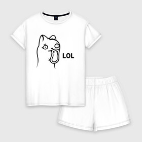 Женская пижама с шортиками хлопок с принтом Cat Troll Face , 100% хлопок | футболка прямого кроя, шорты свободные с широкой мягкой резинкой | 