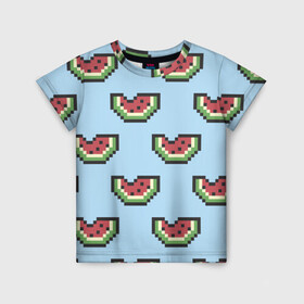Детская футболка 3D с принтом Пиксельный арбуз , 100% гипоаллергенный полиэфир | прямой крой, круглый вырез горловины, длина до линии бедер, чуть спущенное плечо, ткань немного тянется | minecraft | арбуз | арбузы | майнкрафт | пиксели | пиксель | фрукт | фрукты | ягода | ягоды