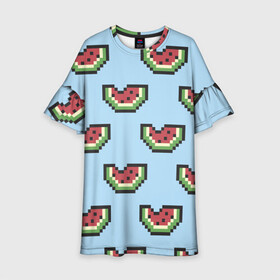 Детское платье 3D с принтом Пиксельный арбуз , 100% полиэстер | прямой силуэт, чуть расширенный к низу. Круглая горловина, на рукавах — воланы | minecraft | арбуз | арбузы | майнкрафт | пиксели | пиксель | фрукт | фрукты | ягода | ягоды