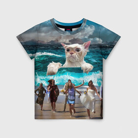 Детская футболка 3D с принтом Морской Кошак , 100% гипоаллергенный полиэфир | прямой крой, круглый вырез горловины, длина до линии бедер, чуть спущенное плечо, ткань немного тянется | cat | mem | mems | вода | волны | кот | котейка | котик | кошак | кошка | мем | мем с котом | мемы | мемы с котом | мокрый кот | море | морской кот | морской кошак | облака | океан | прикол | приколы | тучи | шторм