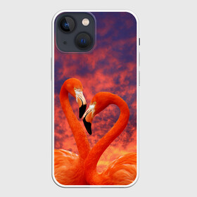 Чехол для iPhone 13 mini с принтом Flamingo Love ,  |  | 14 февраля | 8 марта | валентинов день | верность | влюбленность | влюбленные | вместе | вместе навсегда | девушке | женат | женский день | женский праздник | закат | замужем | кружка | любимая
