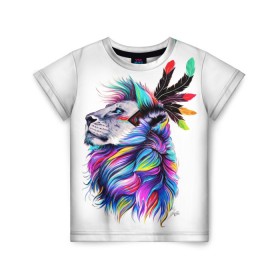 Детская футболка 3D с принтом Лев арт , 100% гипоаллергенный полиэфир | прямой крой, круглый вырез горловины, длина до линии бедер, чуть спущенное плечо, ткань немного тянется | арт | животные | искусство | картинка | киса | кошки | лев | рисунок | цветы