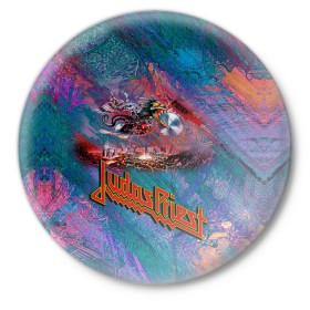 Значок с принтом Judas Priest ,  металл | круглая форма, металлическая застежка в виде булавки | Тематика изображения на принте: 