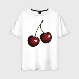Женская футболка хлопок Oversize с принтом Вишня , 100% хлопок | свободный крой, круглый ворот, спущенный рукав, длина до линии бедер
 | вишневая | вкусная | красная | лето | спелая | фрукты | ягода