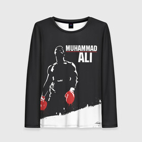 Женский лонгслив 3D с принтом Muhammad Ali , 100% полиэстер | длинные рукава, круглый вырез горловины, полуприлегающий силуэт | ali | muhammad ali | the greatest | али | бокс | мухамед али | мухаммед али