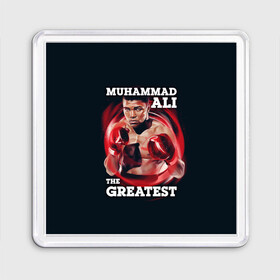 Магнит 55*55 с принтом Muhammad Ali , Пластик | Размер: 65*65 мм; Размер печати: 55*55 мм | Тематика изображения на принте: ali | muhammad ali | the greatest | али | бокс | мухамед али | мухаммед али