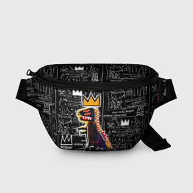 Поясная сумка 3D с принтом Basquiat Dinosaur , 100% полиэстер | плотная ткань, ремень с регулируемой длиной, внутри несколько карманов для мелочей, основное отделение и карман с обратной стороны сумки застегиваются на молнию | art | louis vuitton | lv