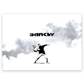 Поздравительная открытка с принтом Banksy  , 100% бумага | плотность бумаги 280 г/м2, матовая, на обратной стороне линовка и место для марки
 | Тематика изображения на принте: banksy | бэнкси | граффити | стрит арт | художник