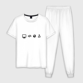 Мужская пижама хлопок с принтом LINUX , 100% хлопок | брюки и футболка прямого кроя, без карманов, на брюках мягкая резинка на поясе и по низу штанин
 | код | пингвин | планета земля | программист | разработчик | эволюция