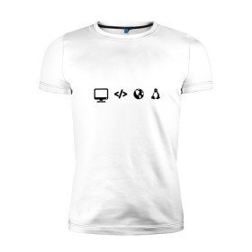 Мужская футболка премиум с принтом LINUX , 92% хлопок, 8% лайкра | приталенный силуэт, круглый вырез ворота, длина до линии бедра, короткий рукав | код | пингвин | планета земля | программист | разработчик | эволюция