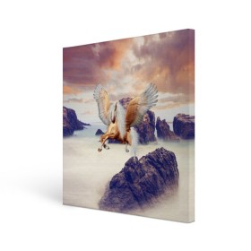 Холст квадратный с принтом Sea Sunset Horse , 100% ПВХ |  | Тематика изображения на принте: вечернее небо | закат | конь | крылатый | крылья | легенды | летающий | лошадь | мистический | мифология | мифы | море | морской | облака | облачность | пегас | плед | погода | подушка | скалы | сумка