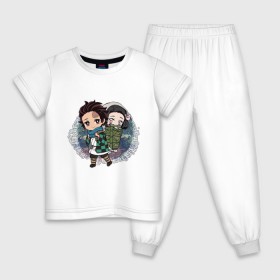 Детская пижама хлопок с принтом Танджиро и Незуко Камадо , 100% хлопок |  брюки и футболка прямого кроя, без карманов, на брюках мягкая резинка на поясе и по низу штанин
 | аниме | клинок рассекающий демонов | незуко камадо | танджиро камадо